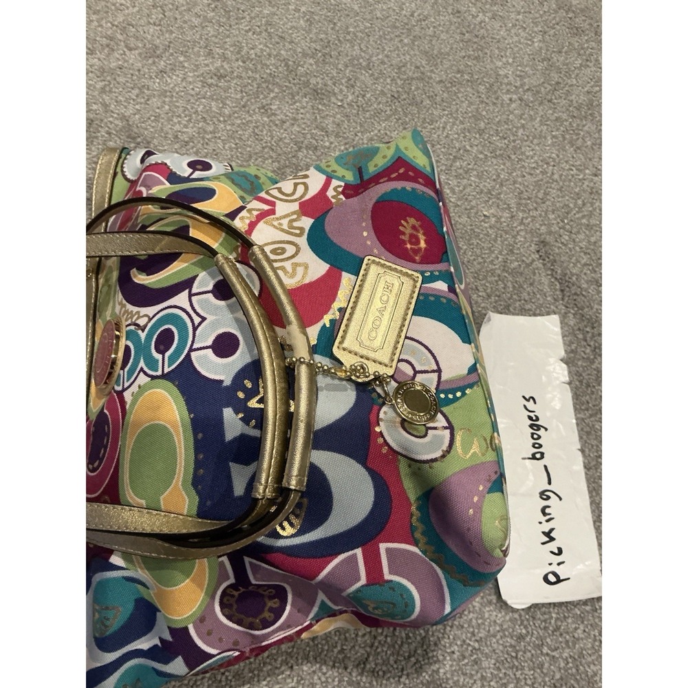 VINTAGE Multicolored Coach Purse Over the Shoulder Bag Y2K Pink & Gold - Picture 11 of 16